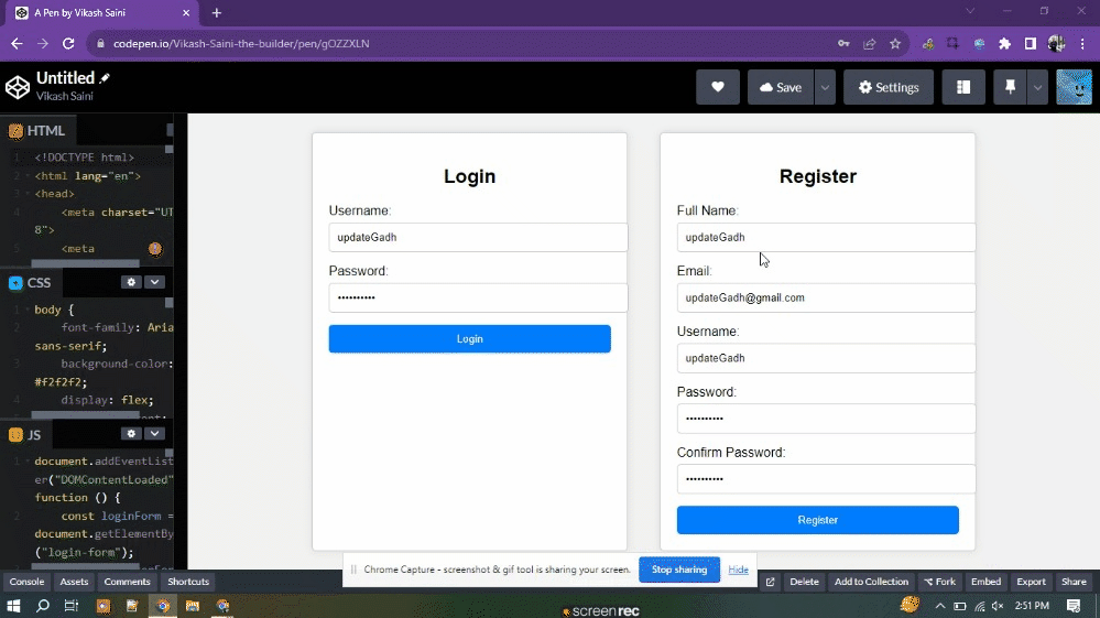 chrome-capture-2023-9-8 Login and Registration Form Using HTML , CSS & JavaScript(Source Code) Just 3 Steps wow ! "