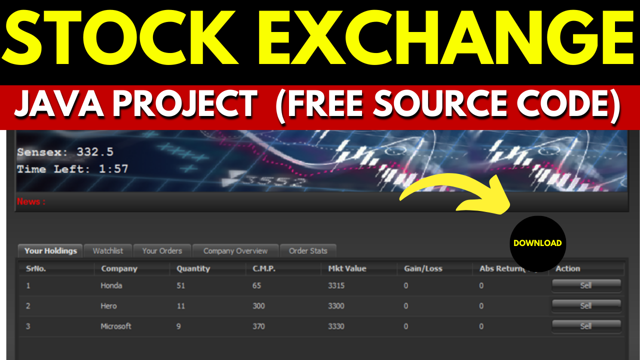 Java Project :Stock Exchange Java Project Free Source Code