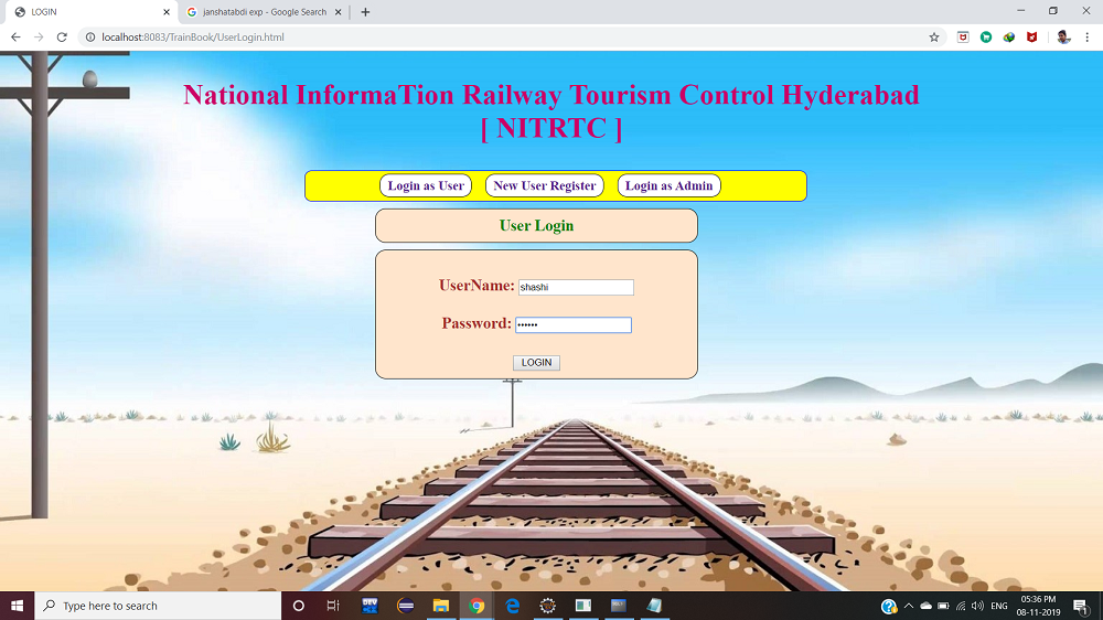 login Online Railway Reservation System in (JSP)