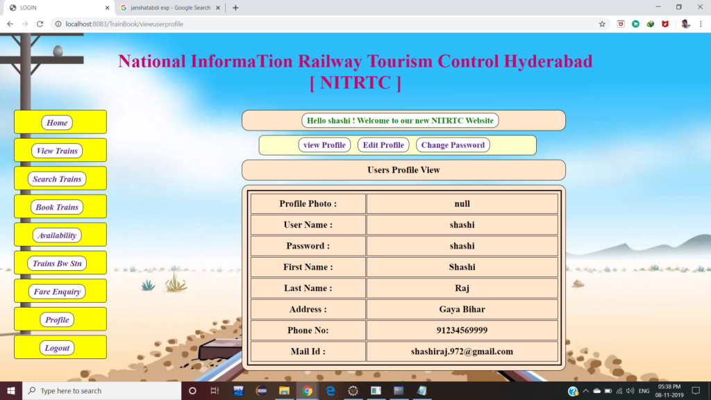 viewprofile-1024x576 Online Railway Reservation System in (JSP)