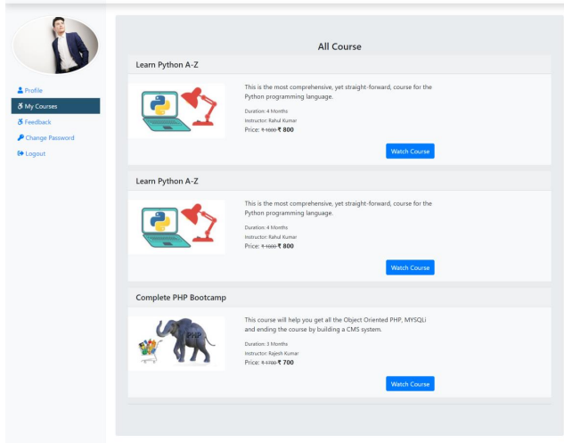 website-Student-profile Complete E-Learning Management System (LMS) using PHP MySQL | 1st Free Source Code Download