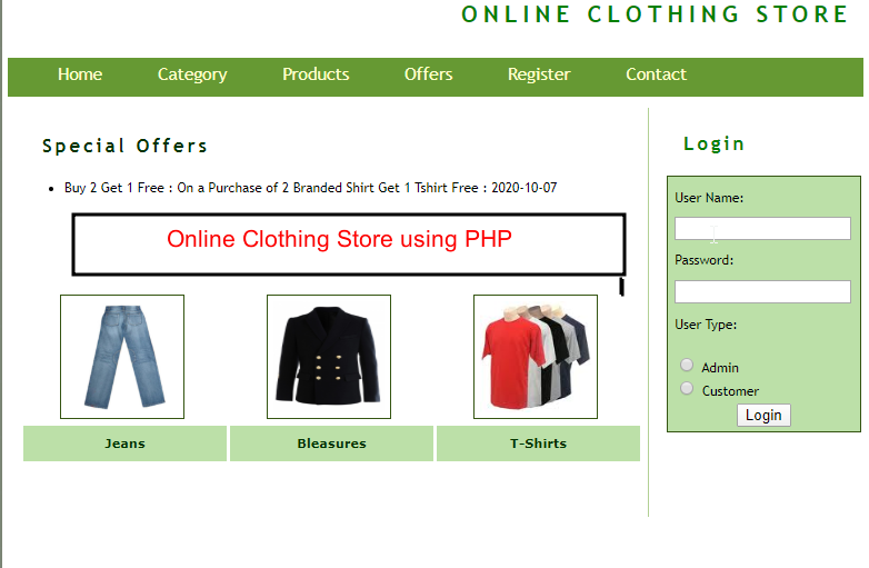 Online Clothing Store using PHP With Free Source Code