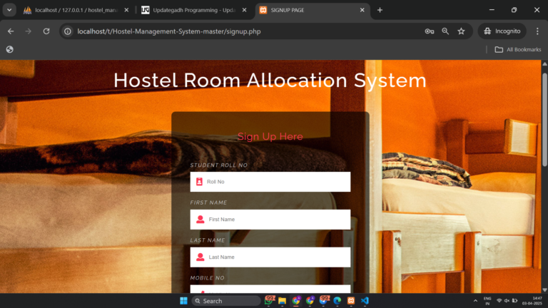 Hostel Management System in PHP with MySQL - Free Project