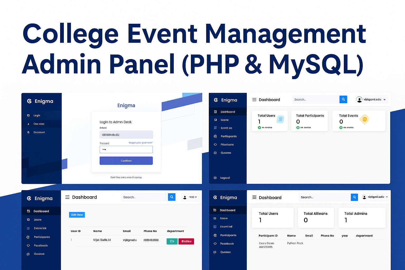 College Event Management Admin Panel PHP & MySQL